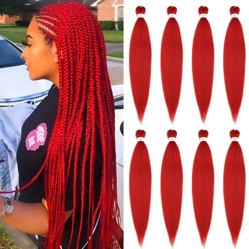 Miniatura 86 de Extensiones de cabello trenzado morado preestiradas, 20 pulgadas, 2 piezas de cabello sintético trenzado para niñas y mujeres, fiesta, disfraz
