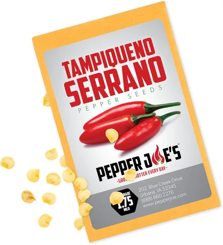 Pepper Joe's Tampiqueno - Semillas de pimienta serrano – Paquete de más de 10 semillas de pimiento mexicano caliente – Cultivadas en Estados Unidos