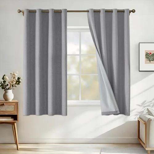 Miniatura 77 de Cortinas de lino 100% opacas para dormitorio, cortinas opacas de 45 pulgadas de largo, cortinas de oscurecimiento de habitación para sala de estar