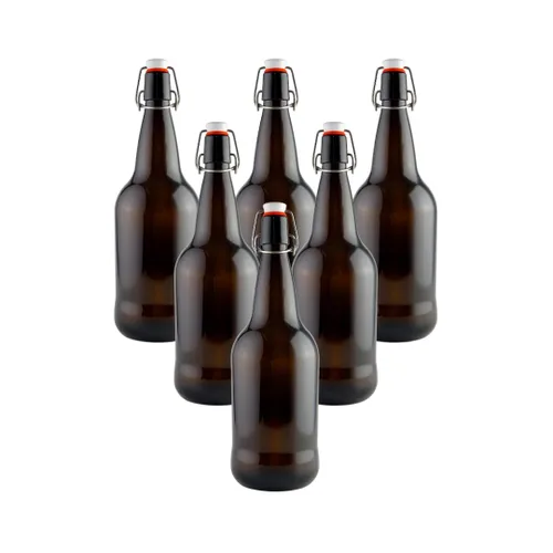 FastRack Botellas de vidrio con tapa abatible, 33 onzas, paquete de 6, botellas de vidrio con tapa abatible ámbar para elaboración casera, bebidas
