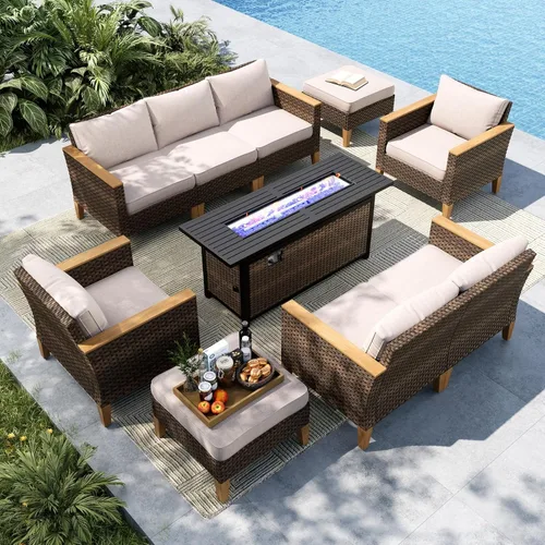 Miniatura 33 de MFSTUDIO Juego de 2 muebles de ratán para patio, sofá biplaza de mimbre para exteriores, juego de conversación para jardín, piscina, patio trasero