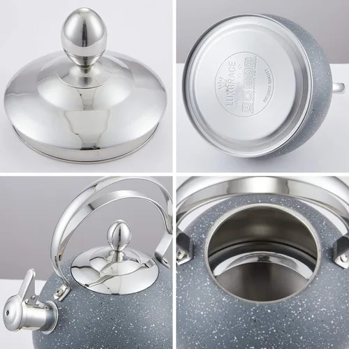 Miniatura 8 de Creative Home - Tetera silbante de acero inoxidable de 2.5 cuartos de galón con fondo de aluminio capsulado para agua caliente de ebullición rápida