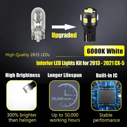 Miniatura 2 de Kit de 9 luces LED CX5 para interior Mazda CX-5 2013 2014 2015 2016 2017 2018 2019 2020 2021 blanco 6000K paquete de iluminación LED interior +