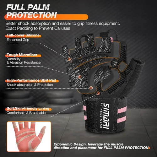 Miniatura 2 de SIMARI Guantes de gimnasio de entrenamiento para hombres y mujeres, guantes de levantamiento de pesas con soporte para muñeca, agarre de almohadilla