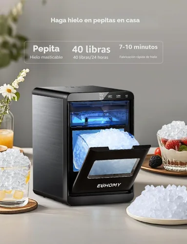 Miniatura 2 de EUHOMY - Fabricador de hielo para encimera de pepitas, máquina de hielo de 40 libras/24 horas, autolimpieza, fabricador de hielo sónico de encimera