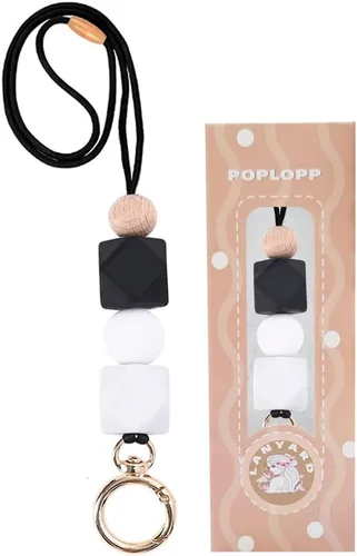 Miniatura 14 de POPLOPP 3 cordones para profesores para insignias de identificación y llaves, lindo cordón de silicona con cuentas para mujeres, enfermeras
