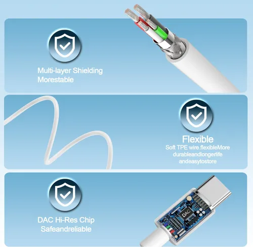 Miniatura 5 de 1 paquete de auriculares USB C para iPhone 17/16/15 Pro Max, auriculares tipo C con cable con micrófono y control remoto, cancelación de ruido