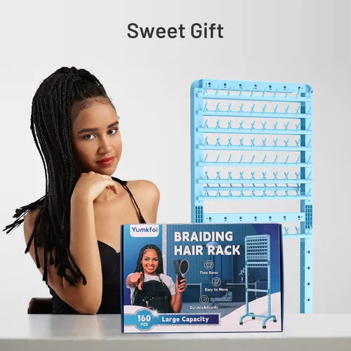 Miniatura 6 de Yumkfoi Estante ajustable para trenzar para el cabello, 160 clavijas, soporte de doble cara para trenzar, estante de trenzas de altura ajustable