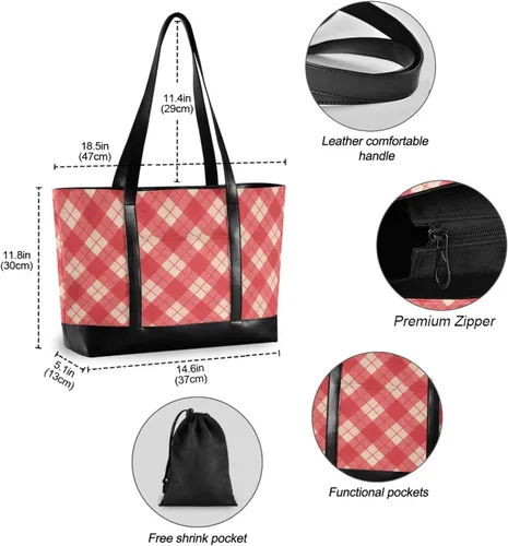 Miniatura 4 de Gingham Plaid Portable Bag With Laptop Compartment with Zipper Work Tote for Mom with maletin ejecutivo para mujer