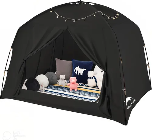 Miniatura 10 de Tiendas de cama para niños y adultos, portátil, 100% transpirable y 85% opaca, tienda de juegos y sueños para niños pequeños, 3 puertas gran espacio