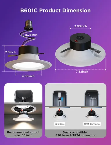 Miniatura 5 de Govee Iluminación Empotrada Inteligente Retrofit de 6 Pulgadas, Luces Empotradas Retrofit RGBWW de Conexión Directa Wi-Fi Bluetooth, 65 Modos