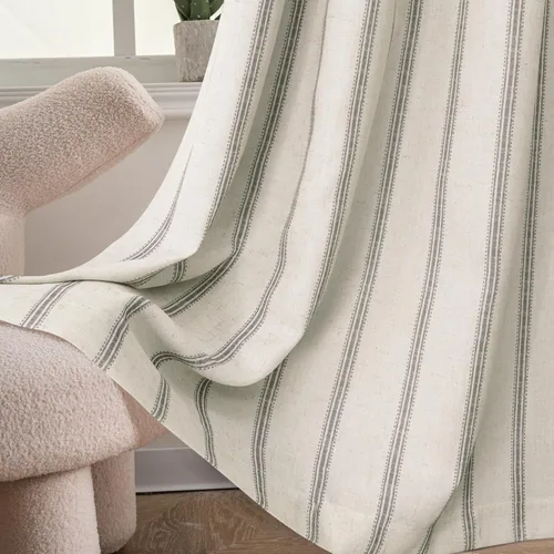 Miniatura 8 de DriftAway - Cortinas de mezcla de lino estilo granja opacas de 96 pulgadas de largo para dormitorio, cortinas de lino con rayas verticales Gris