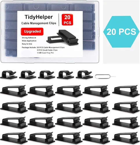 Miniatura 6 de Clips de organización de cables, clips grandes para gestión de cables debajo del escritorio, organizador adhesivo de múltiples cables Negro