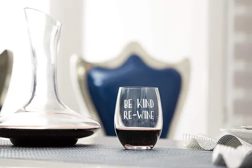Miniatura 2 de Lushy Wino Be Kind, Re-Wine - Lindo, novedoso, grabado al agua, copa de vino de 16 onzas sin tallo con frases divertidas en caja de regalo