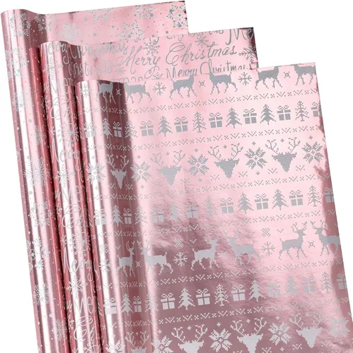 Miniatura 8 de RUSPEPA Juego de papel de regalo de Navidad negro y dorado, mini rollo, papel de regalo navideño con lámina dorada con árbol, copo de nieve y diseño