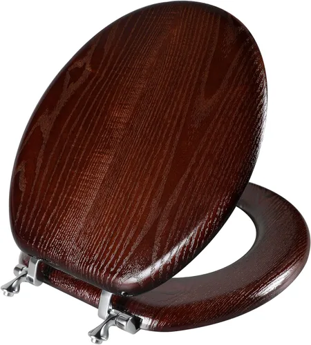 Miniatura 11 de Angel Shield - Asiento de inodoro de chapa de madera natural con bisagras de metal, fácil de limpiar, antiarañazos, estándar americano