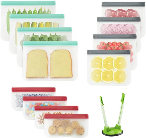 Miniatura 8 de Paquete de 12 bolsas reutilizables de almacenamiento de alimentos de varios tamaños, sin BPA y a prueba de fugas