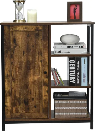 Miniatura 7 de GLACER Armario de piso de estilo industrial, gabinete de almacenamiento de piso multifuncional con estante ajustable, ideal para sala de estar