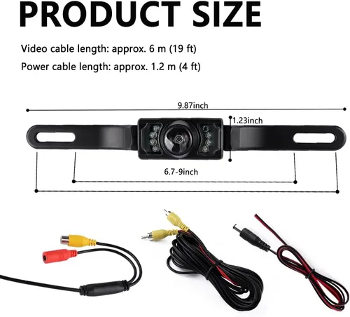 Miniatura 2 de Cámara de respaldo para automóviles con 8 luces, cámara de respaldo de visión nocturna SD de placa de matrícula con ángulo amplio de 170°, cámara