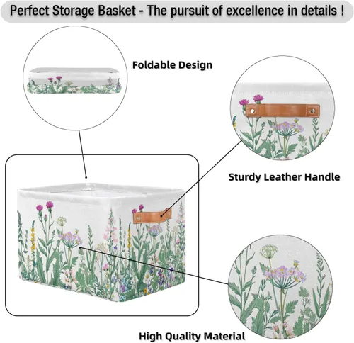 Miniatura 5 de Pardick Paquete de 2 cajas de almacenamiento plegables grandes para hierbas y flores silvestres, coloridas cajas de almacenamiento de tela de lona