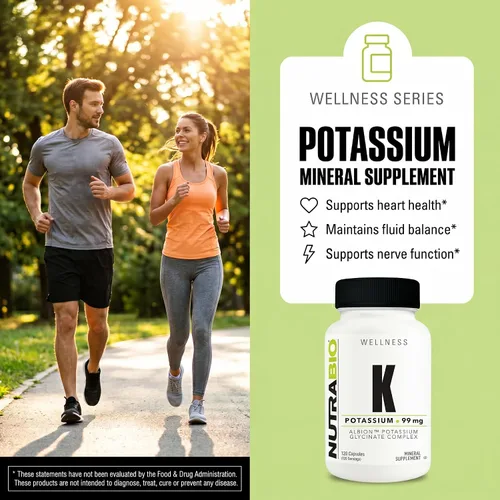 Miniatura 2 de NutraBio Complejo de potasio, suplemento de potasio para un corazón, huesos, músculos y digestión saludables, 99 mg - 120 cápsulas vegetales