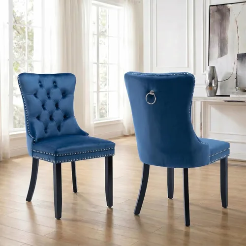 Miniatura 48 de Velvet Dining Chairs Set of 2, Tufted High Chairs with Nailhead Trim, Pull Ring, Black Solid Wood Legs, Elegant Upholstered Accent Chairs for Dining