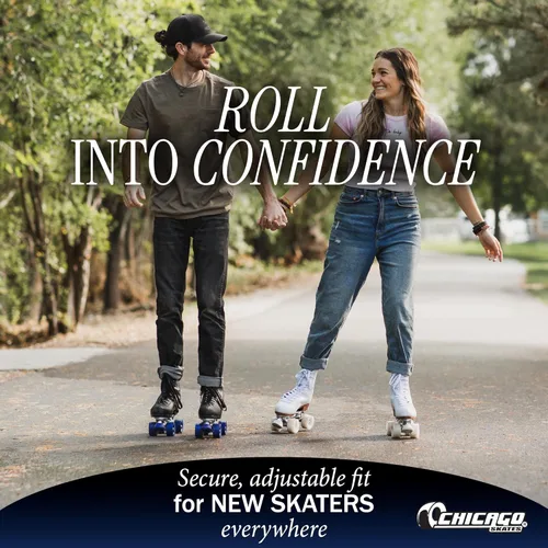 Miniatura 6 de Chicago Skates Patines clásicos cuádruples para mujeres y hombres, duraderos y de alto rendimiento, botas altas ajustables para derby de ruedas Negro