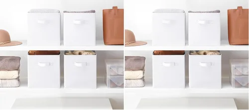 Whitmor Paquete de 6 cubos de almacenamiento plegables de piel sintética con patrón de diamante de 12 pulgadas con asas, ideales para sala de estar,