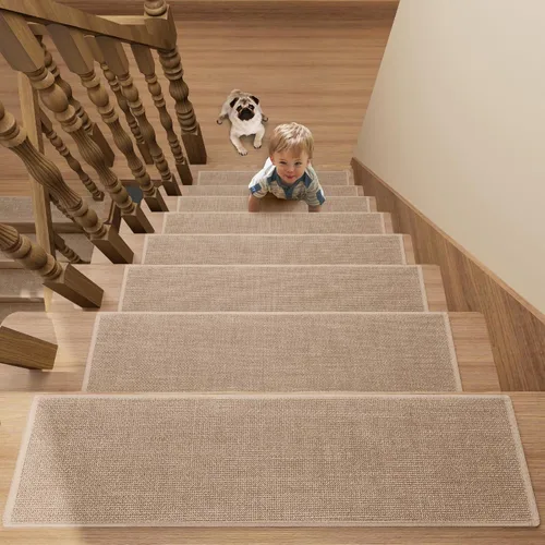 Miniatura 15 de Alfombras para escalones de madera, alfombra antideslizante para peldaños con respaldo de goma, alfombras antideslizantes de poliéster suaves