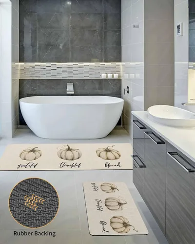 Miniatura 5 de Tapete de baño de color rosa rubor de Acción de Gracias para bañera, antideslizante, de secado rápido y absorbente, de tierra de diatomeas, tapete