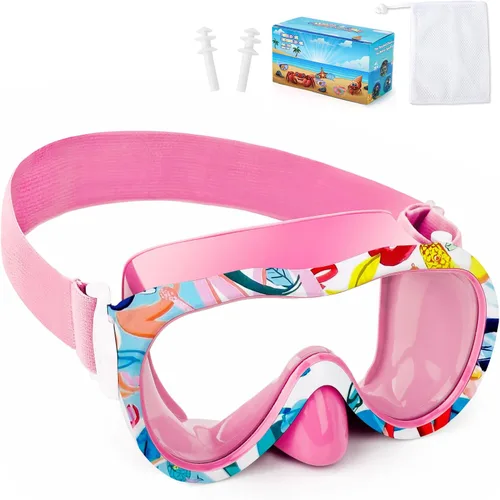 Miniatura 13 de Gafas de natación para niños con cubierta para la nariz, máscara de esnórquel panorámica de 180° con diseño antivaho y antifugas, correa de tela