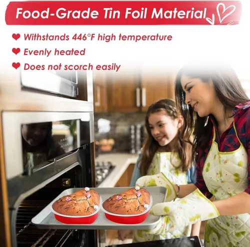 Miniatura 6 de Moldes grandes en forma de corazón para hornear, 20 juegos de recipientes desechables de papel de aluminio de 9 onzas con tapas, molde