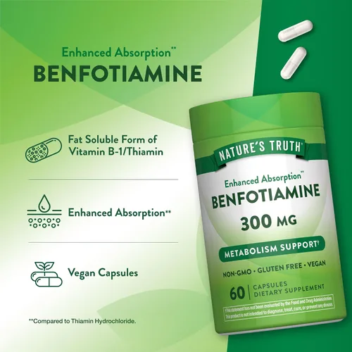 Miniatura 5 de Nature's Truth Benfotiamina 300 mg 60 unidades Suplemento vegano, sin OMG y sin gluten Precursor de vitamina B1