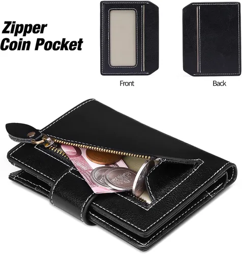 Miniatura 5 de FALAN MULE - Cartera de cuero auténtico para mujer, pequeña plegable , compacta, con interferencia de radiofrecuencia (RFID)