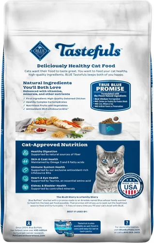 Miniatura 2 de Blue Buffalo Tastefuls - Comida seca natural para gatos adultos activos, receta de pollo y arroz integral, bolsa de 15 libras