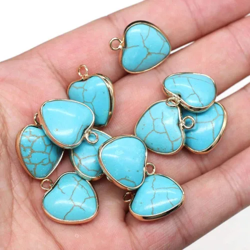 Miniatura 3 de QSLLER 6 colgantes de piedra natural, colgantes de turquesa azul natural en forma de corazón (0.591 x 0.709 in) para hacer joyas, collares, pulseras