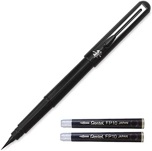 Pentel Arts Bolígrafo de Pincel Portátil de Bolsillo (Punta Media), 1 Bolígrafo de Pincel y 2 Recambios