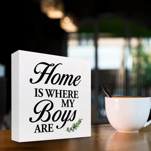 Miniatura 3 de Letrero de madera con texto en inglés «Home is Where My Boys Are », regalos para la nueva mamá, ideas divertidas para el día de la madre, con cita