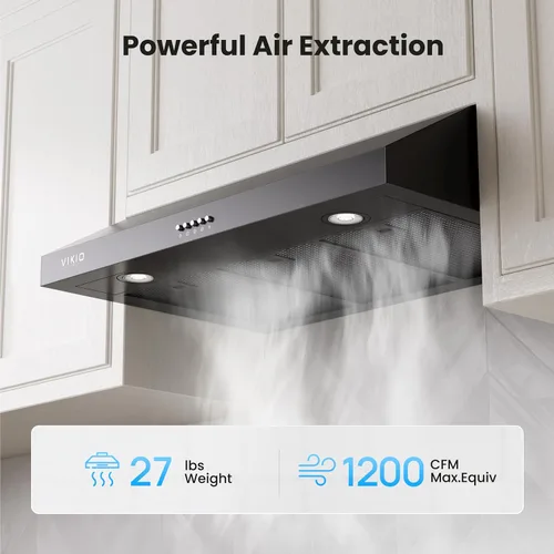 Miniatura 5 de VIKIO HOME Campana extractora para debajo del gabinete de 30 pulgadas, ventilación de cocina de doble motor de 580 CFM con luces LED, control