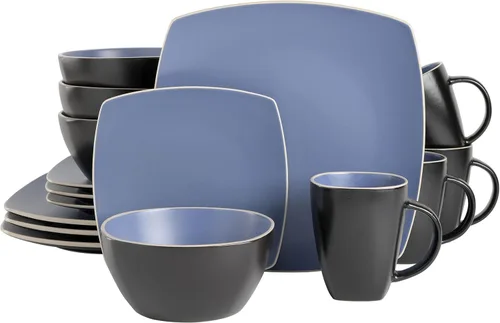 Miniatura 7 de Gibson Elite Soho Lounge - Juego de vajilla de cerámica de esmalte reactivo, servicio para 4 personas (16 piezas), color azul aguamarina