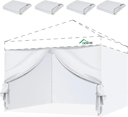 Miniatura 8 de Acepic Paredes laterales de 10 x 10 pies con puerta para marco de toldo desplegable, material impermeable de protección UV para eventos al aire Negro