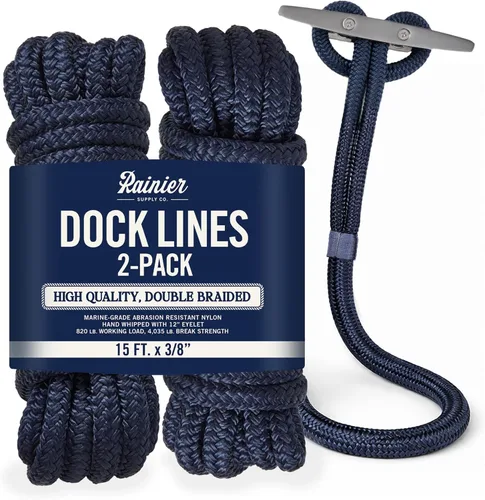 Miniatura 10 de RainierSupplyCo Líneas de Amarre - Paquete de 2 cuerdas de barco para atraque con bucle, cuerda marina de nailon doble trenzada de alta calidad