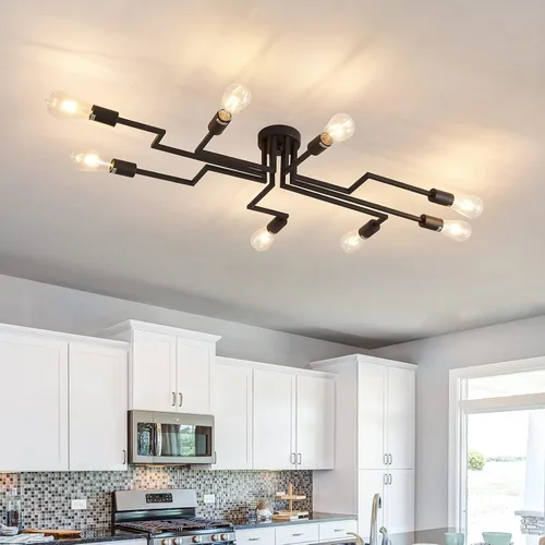 Miniatura 10 de ZGLAOJT Lámpara de techo semiempotrada de 4 luces, color negro mate con base E26, candelabro moderno para casa de campo, cocina, comedor