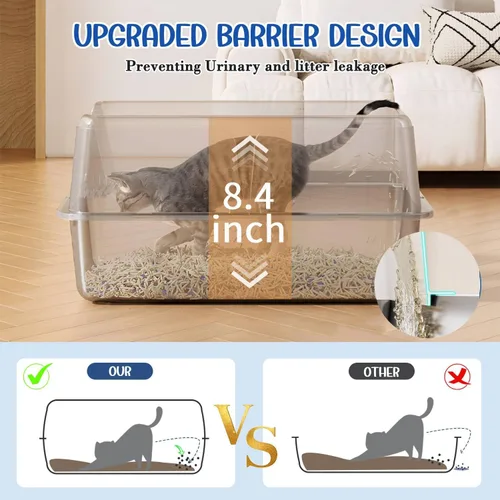 Miniatura 3 de Caja de arena para gatos de acero inoxidable, caja de arena de pared alta para gatos pequeños, caja de arena de metal con tapa, antiadherente
