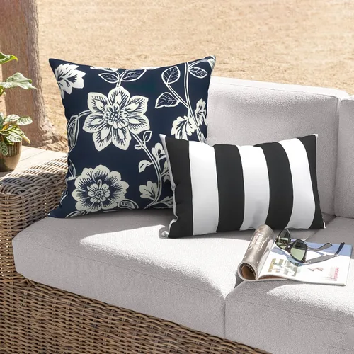 Miniatura 915 de Juego de 2 almohadas para exteriores de 16 x 16 pulgadas, repelentes al agua con interiores, para muebles de patio, hogar, jardín, geometría bohemia