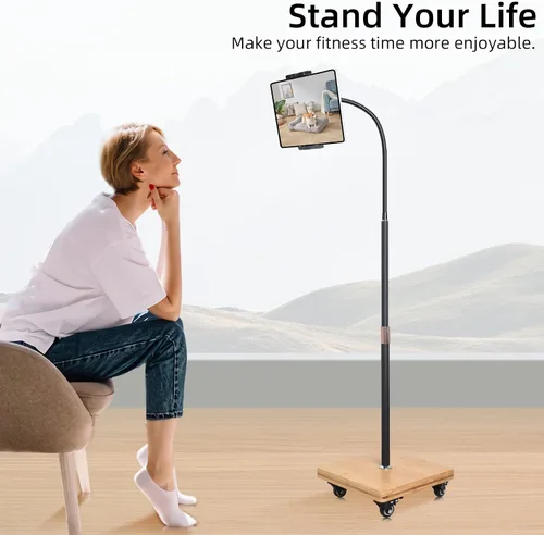 Miniatura 4 de wishacc Soporte de Piso para Tableta para Cama - Soporte de Tableta con Cuello de Cisne con Altura Ajustable y 4 Ruedas, Compatible con iPad mini