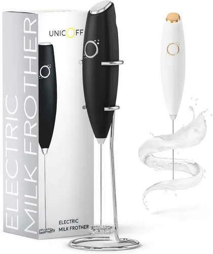 Unicoff - Espumador de leche de mano para café, espumador de café de acero inoxidable, mezclador eléctrico de bebidas y batidor de matcha de mano,