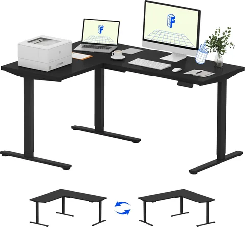 FLEXISPOT Escritorio de pie en forma de L, escritorio de esquina eléctrico de altura ajustable de 63 x 47 pulgadas, estación de trabajo para