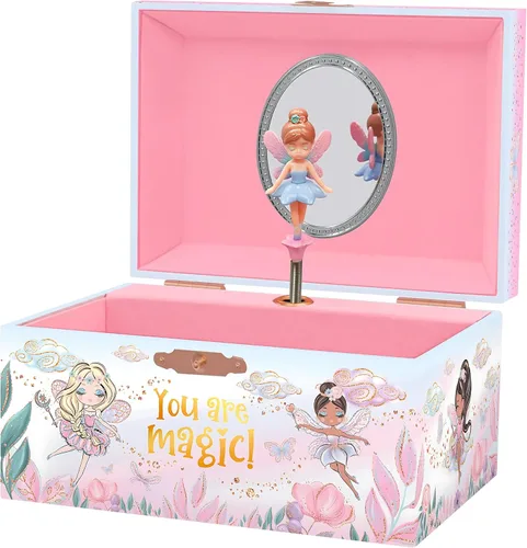Giggle & Honey Joyero musical de hadas para niñas, caja de música para niños con hada giratoria y espejo, regalos de cumpleaños de princesa para