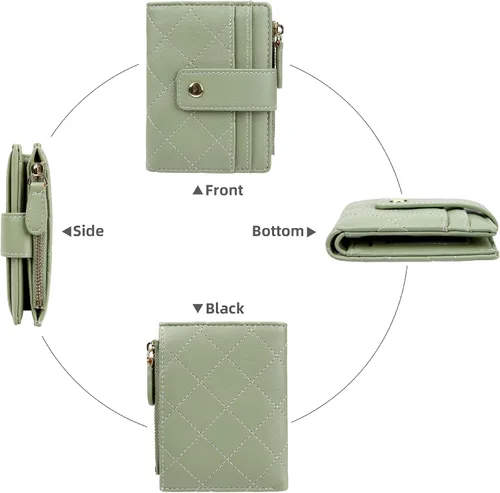 Miniatura 68 de Cartera de cuero para mujer, pequeña, compacta, plegable, con bolsillo para monedas con cremallera